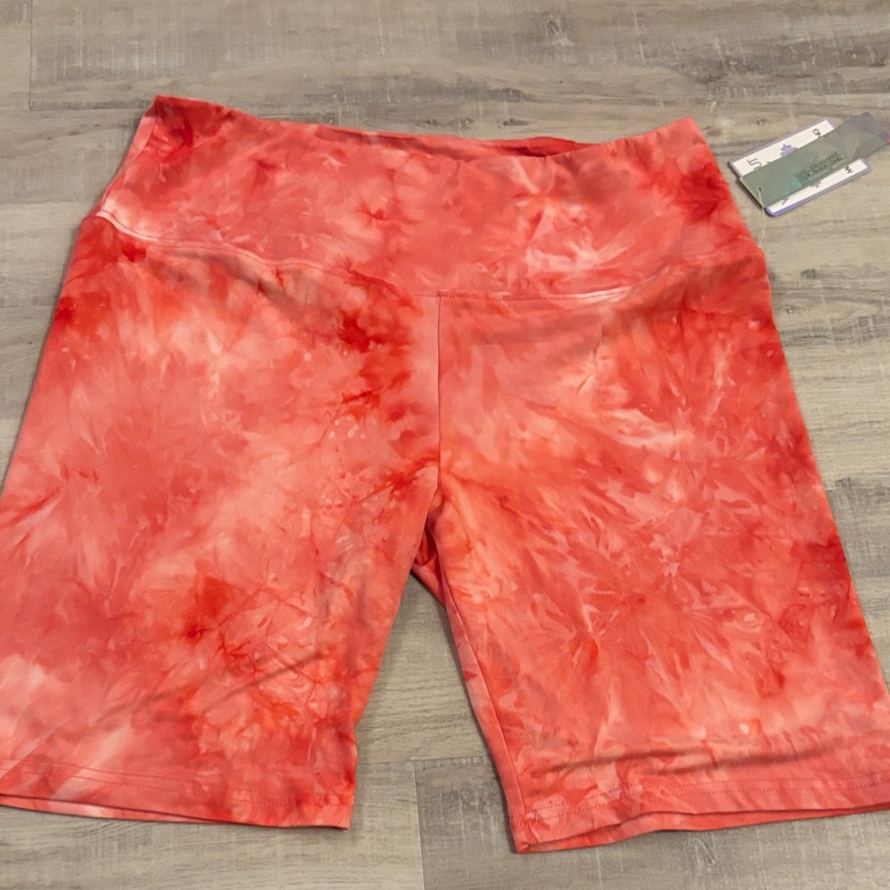 Vibrant Coral Tie-Dye Bike Shorts